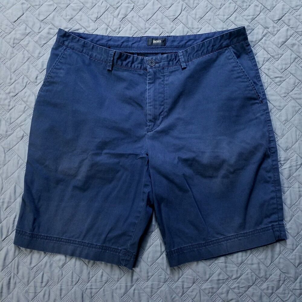 Hugo Boss Shorts Mens 36 Blue Stretch Flat‎ Front Straight Dark Wash Canvas